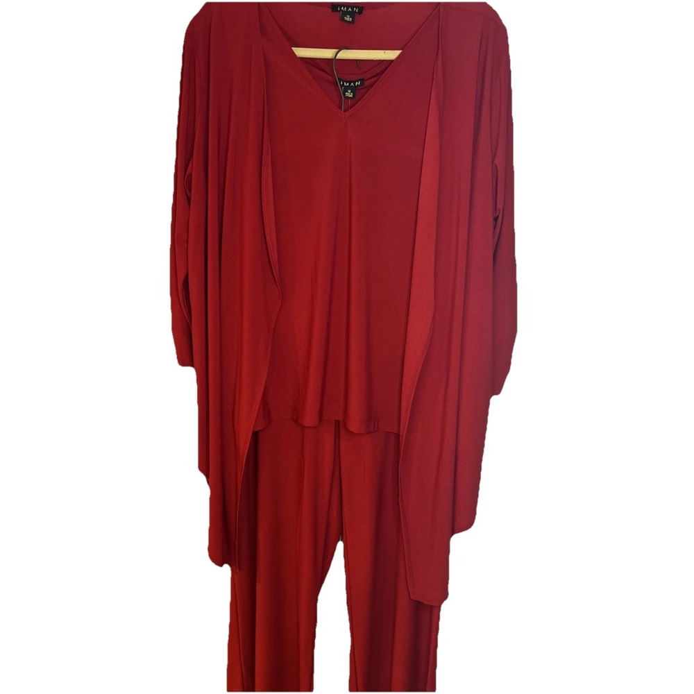 IMAN Global Chic 3-piece  Cardigan w/Tank & Pant Set Red Brand New Classic XL-P